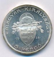 1938. 5P Ag "Szent István" T:1,1- kis patina 
Adamo P8.1