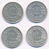 Svájc 1958-1964. 1Fr Ag (4xklf) T:1-,2 kis patina Switzerland 1958-1964. 1 Francs Ag (4xdiff) C:AU,XF small patina