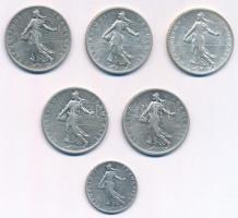 Franciaország 1898. 50c Ag + 1908-1920. 1Fr Ag (5x) 4xklf évjárat T:2,2-
France 1898. 50 Centimes A...