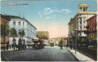1917 Warszawa, Varsovie, Warschau, Warsaw; Hotel Bristol, tram + K.u.K. Kommando der Kriegsbrücken Equipage Nr. 65. (EK)