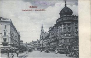 1912 Budapest VIII. Erzsébet körút (Blaha Lujza tér), Takarékpénztár, villamosok (r)