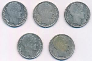 Franciaország 1929-1933. 10Fr Ag (5x) 4xklf T:2,2-
France 1929-1933. 10 Francs Ag (5x) 4xdiff C:XF,...