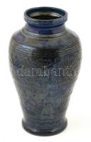 Korondi kerámia váza. Mázas kerámia, népies díszítéssel, Jelzett. 34 cm