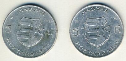 1947. 5Ft Ag "Kossuth" (2x) T:2/3,3