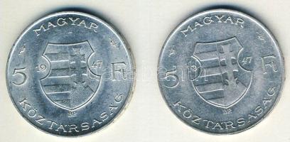 1947. 5Ft Ag "Kossuth" (2x) T:2,2/3