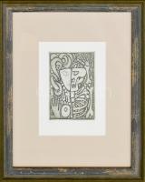 Kass János (1927-2010): Mulandóság. Rézkarc, papír, jelzett, számozott (82/300). Üvegezett fa keretben, 15x10cm