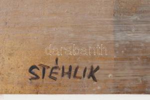 Stéhlik János (1942-2021): Kilenc fűz. Olaj, farost, jelzett, hátoldalán autográf felirattal. Fa ker...