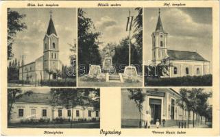 1944 Orgovány, Római katolikus templom, Református templom, Hősök szobra, emlékmű, Országzászló, Községháza