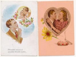 12 főleg RÉGI motívum képeslap: szerelmes párok / 12 mostly pre-1945 motive postcards: couples in lo...