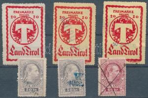 Ausztria 1873-1919 3 db távírda bélyeg + 3 db tiroli csomagbélyeg