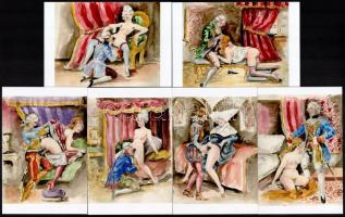 cca 1925 Francia udvari etikett, szolidan erotikus felvételek egy gazdag fantáziával megáldott festő vázlatfüzetéből, 6 db mai nagyítás, 15x10 cm