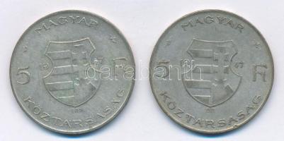 1947. 5Ft Ag "Kossuth" (2x) T:2-,3 patina Adamo F8.1