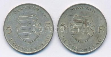 1947. 5Ft Ag "Kossuth" (2x) T:2- patina Adamo F8.1