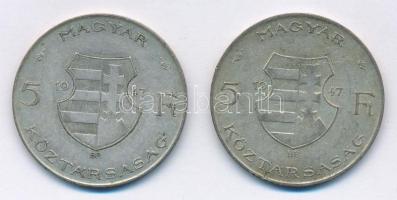 1947. 5Ft Ag "Kossuth" (2x) T:2-,3 patina Adamo F8.1