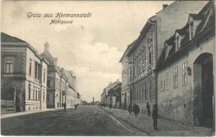 1906 Nagyszeben, Hermannstadt, Sibiu; Mühlgasse / Malom utca. Karl Graef kiadása / street view (EK)