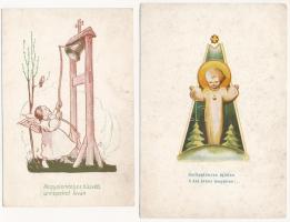 2 db RÉGI magyar motívum képeslap: angyalos üdvözlő / 2 pre-1945 motive postcards: angel greetings