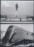 cca 1952 Joszif Visszarionovics Sztálin (1878-1953) szovjet politikus budapesti szobra, páncélozott vonata, és 2 db DIAPOZITÍV Fekete György (1904-1990) budapesti fényképész hagyatékából, a papírképek mai nagyítások, 24x36 mm és 10x15 cm