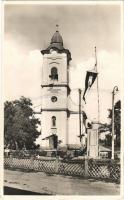 1943 Margitta, Marghita; Római katolikus templom és Országzászló. Hangya szövetkezet kiadása / Catholic church, Hungarian flag (EK)