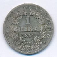 Olasz Államok / Pápai Államok 1867R 1L Ag "IX. Pius" T:2 patina 
Italian States / Papal S...