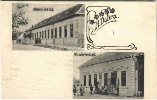 Dobra, Hunyad-Dobra; Állami iskola, Petrovits vendéglő, étterem / school, restaurant. Floral (r)