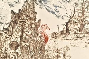 Reich Károly (1922-1988): Őszi éj. Színes rézkarc, papír, jelzett, számozott: 75/100. 29×39 cm