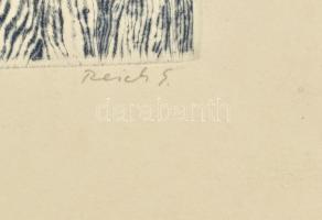 Reich Károly (1922-1988): Őszi éj. Színes rézkarc, papír, jelzett, számozott: 75/100. 29×39 cm