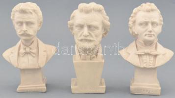A zene mesterei Schubert, Strauss, Verdi 3 db műgyanta mellszobor 14,5 cm / 3 Grand masters of music figurines
