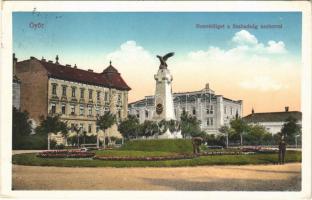 1915 Győr, Honvédliget a Szabadság szoborral, kertész (EK)
