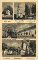 1943 Kiskomárom (Zalakomár), Hősök szobra, emlékmű, Római katolikus templom, belső, Elemi iskola, Szentháromság szobor darutollas leventékkel, Postahivatal, Hitelszövetkezet (EK)
