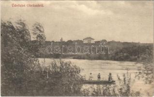 1916 Obrázsa, Obreja; Wesselényi kastély, csónak. Maksay fényképész / castle, boat (EB)