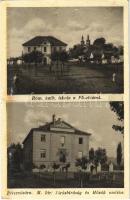 1932 Pétervására, Római katolikus iskola, Fő utca, M. kir. Járásbíróság és Hősök szobra, emlékmű (Rb)