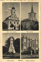 1940 Hatvan, Római katolikus templom, Református templom, Hősök szobra, emlékmű, Polgári leányiskola (fl)