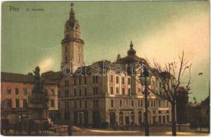 1909 Pécs, Új városháza, Kovács Bernát, Paunz Jakab Fia, Weidinger utóda üzlete, Gyógyszertár, Szentháromság szobor. Weidinger utóda Domján J. kiadása (EK)