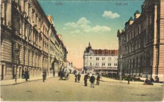 Győr, Deák utca, Kisfaludy kávéház. Vasúti levelezőlapárusítás 7. sz. - 1916. (Rb)