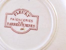 Sarreguemines porcelánfajansz 2 db teás csésze és alj, + 1 db mokkás csésze aljjal, Matricás, jelzet...