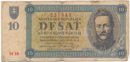 Szlovákia 1939. 10K T:III- Slovakia 1939. 10 Korun C:VG Krause 4.a