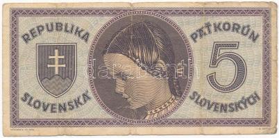 Szlovákia 1945. 5K T:III- 
Slovakia 1945. 5 Korun C:VG 
Krause 8