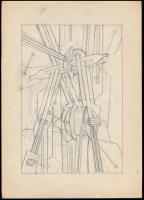 Kántor Lajos (1922-2013): Géprendszer (cím nélkül). Ceruza, papír, jelzés nélkül. Lapszáli kisebb szakadással. 29x21 cm