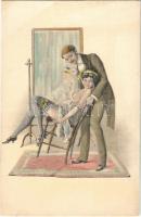 Erotic lady art postcard, romantic couple. H. & L. Nr. 1297.