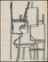 Rácz András (1926-2013): Struktúrák, 1960. Szén, papír, jelzett a hátoldalán. 39,5x32 cm