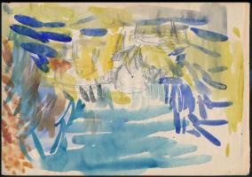 Orosz Gellért (1919-2002): Színes táj. Akvarell, ceruza, papír, jelzés nélkül. Hátoldalán fia, Orosz Balázs igazolásával. 20×28,5 cm