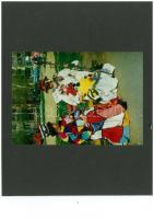 cca 1980-90 Schéner Mihály (1923-2009) festőművészt és egy ismeretlen hölgyet jelmezben megörökítő fotó, vékony kartonra kasírozva, jelzés nélkül. 18×12,5 cm