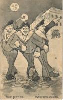 Heuer gehn ma / Quest anno andiamo / K.u.K. Kriegsmarine Matrose / Austro-Hungarian Navy mariner humour art postcard, drunk mariners. G. Fano, Pola 1908., Ed. Dworak style (EK)