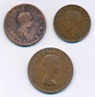 Nagy-Britannia 1807. 1/2p Cu "III. György" + 1937. 1/2p Br "VI. György" + Új-Zéland 1962. 1p Br "II. Erzsébet" T:2-3 United Kingdom 1807. 1/2 Penny Cu "George III" + 1937. 1/2 Penny Br "George VI" + New-Zealand 1962. 1 Penny Br "Elizabeth II" C:XF-F