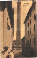 Bologna, Via Rizzoli, Albergo dei Quattro Pellegrini / street view, hotel, tower (EK)