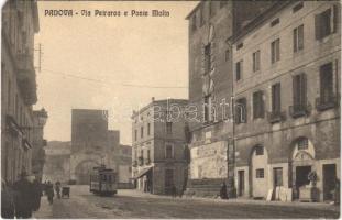 Padova, Padua; Via Petrarca e Ponte Molin / street view, tram, shop (EK)