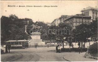 Genova, Genoa; Monum. Vittorio Emanuele e Piazza Corvetto / street view, monument, tram