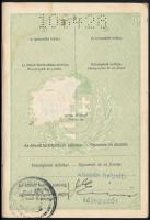 1929 Bp., Magyar Királyság által kiállított útlevél, fénykép nélkül, ázásnyomokkal / Hungarian passport without photo