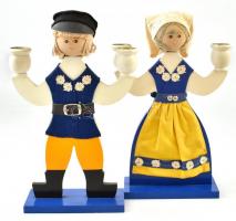 Svéd, kézzel készített gyertyatartó pár. / Butticki of Sweden handmade man and woman wooden candleholders: 27 cm