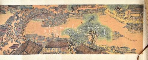 Kínai selyem falikép eredei dobozában. jelzett. / Chinese wall cloth. 33x180 cm